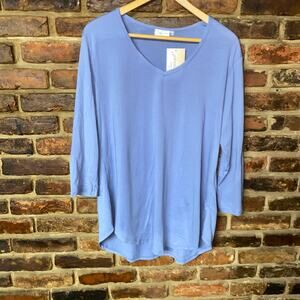 NWT Prairie Cotton Sea Quest Blue Moon V-Neck 3/4 Sleeve Top Women's Size XL